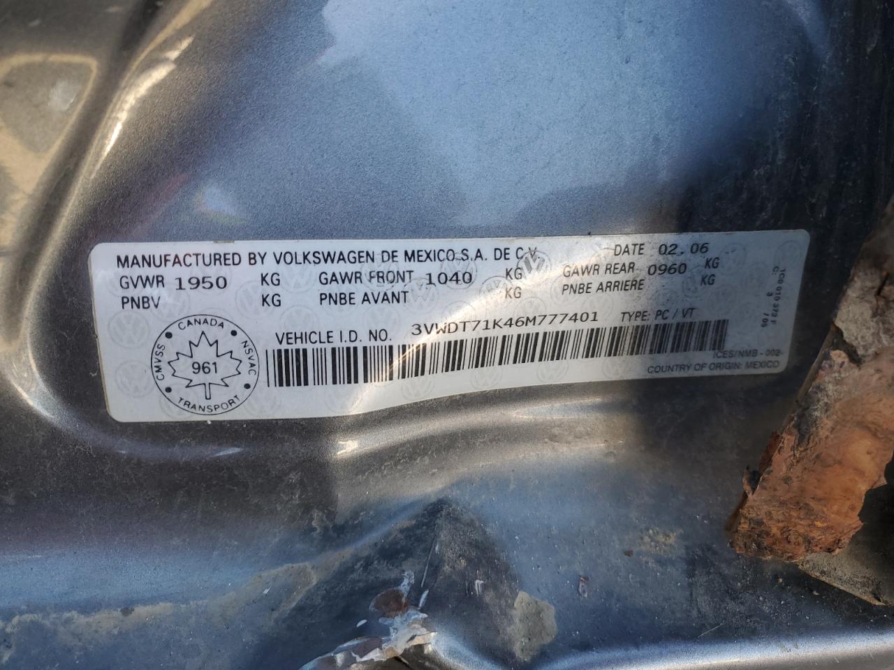 2006 Volkswagen Jetta Tdi Option Package 2 VIN: 3VWDT71K46M777401 Lot: 90987835