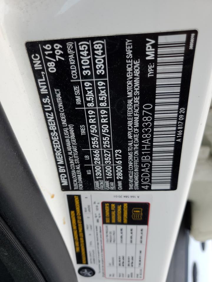 2017 Mercedes-Benz Gle 350 VIN: 4JGDA5JB1HA833870 Lot: 90615305