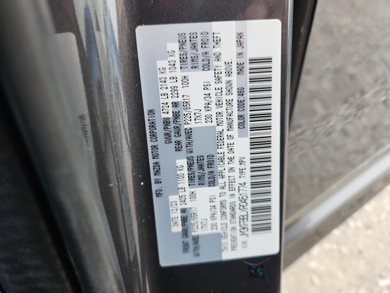 2024 Mazda Cx-5 Select VIN: JM3KFBBLXR0451774 Lot: 90531365