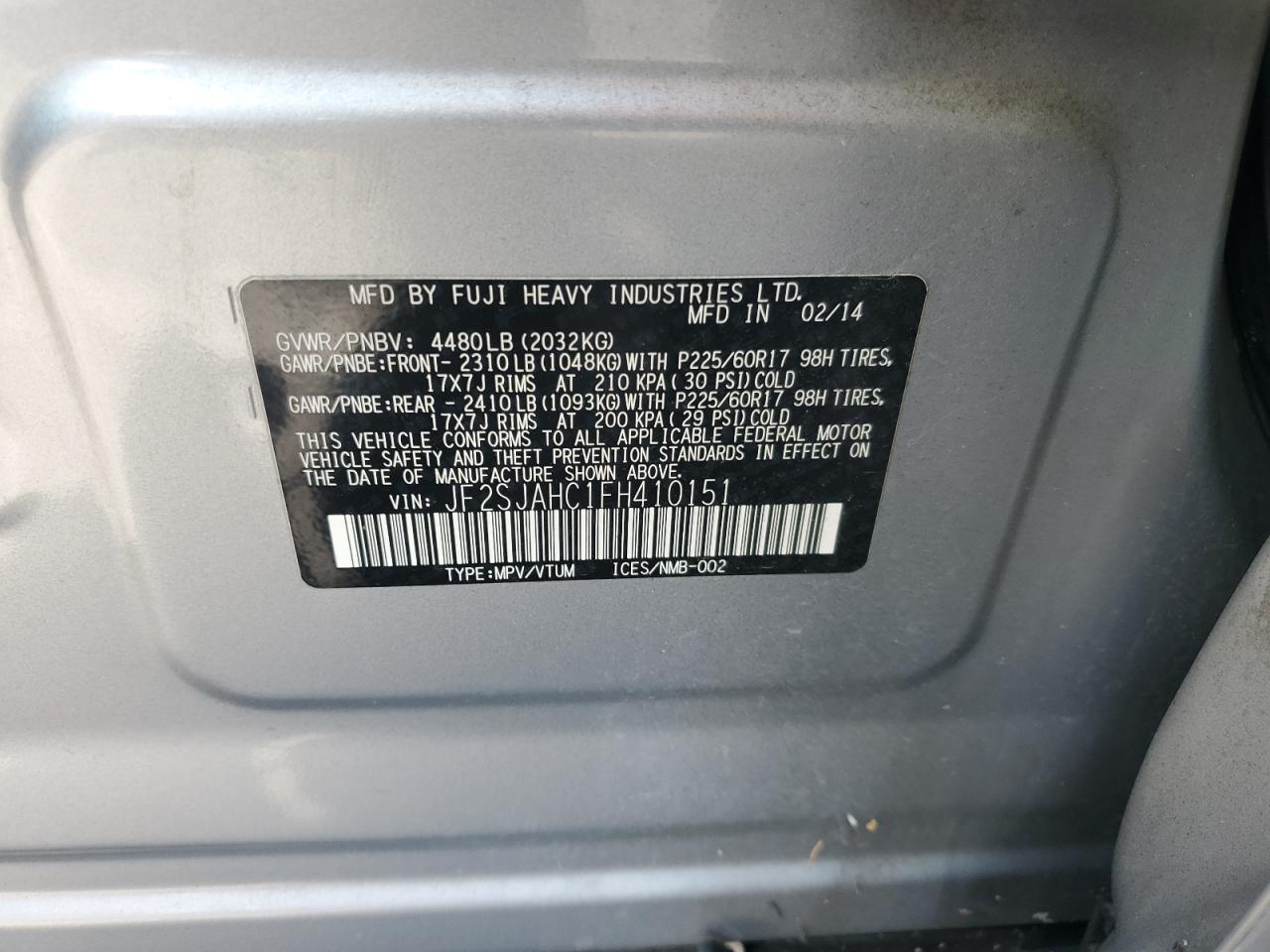 2015 Subaru Forester 2.5I Limited VIN: JF2SJAHC1FH410151 Lot: 91312795