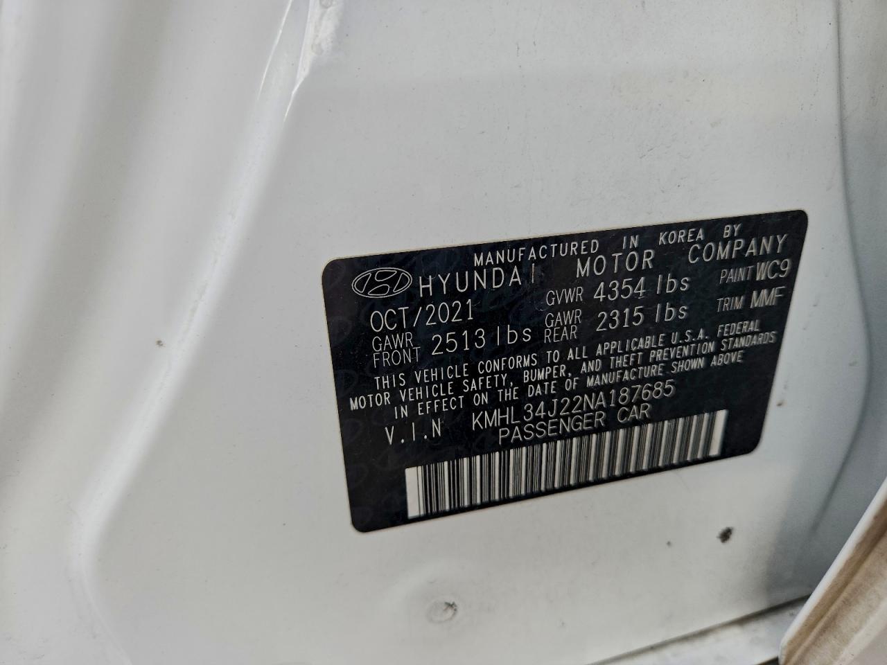 2022 Hyundai Sonata Limited VIN: KMHL34J22NA187685 Lot: 93908625