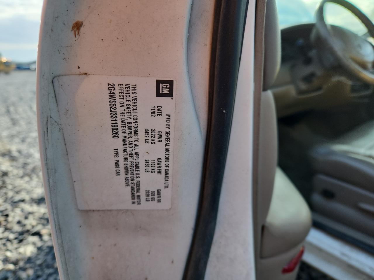 2003 Buick Century Custom VIN: 2G4WS52J331190260 Lot: 91999095