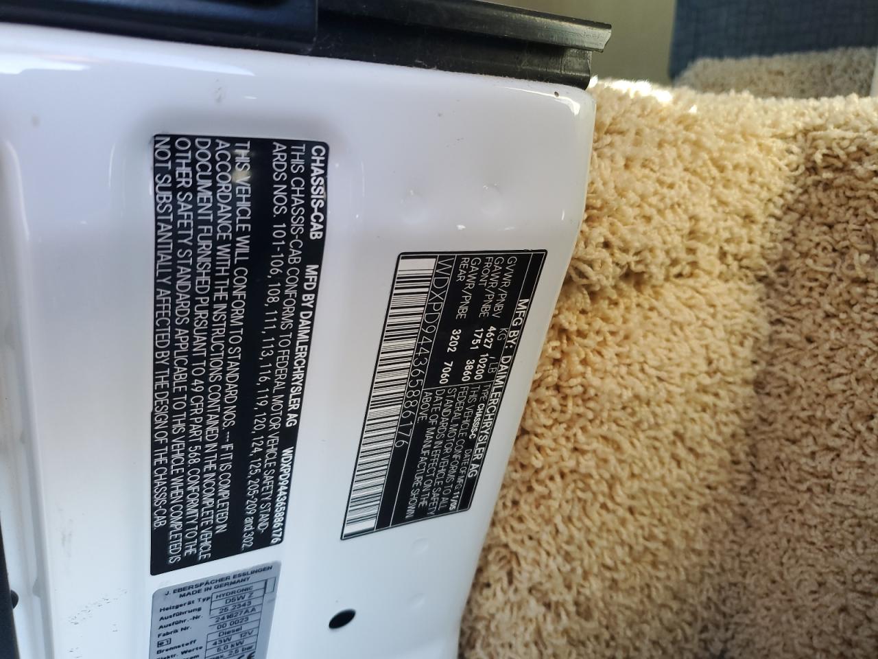 2006 Dodge Sprinter 3500 VIN: WDXPD944365886176 Lot: 91231965