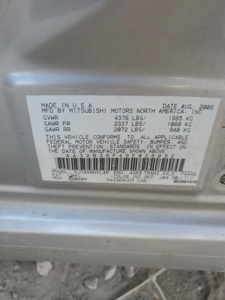 2009 Mitsubishi Galant Es VIN: 4A3AB36F49E026092 Lot: 93507995