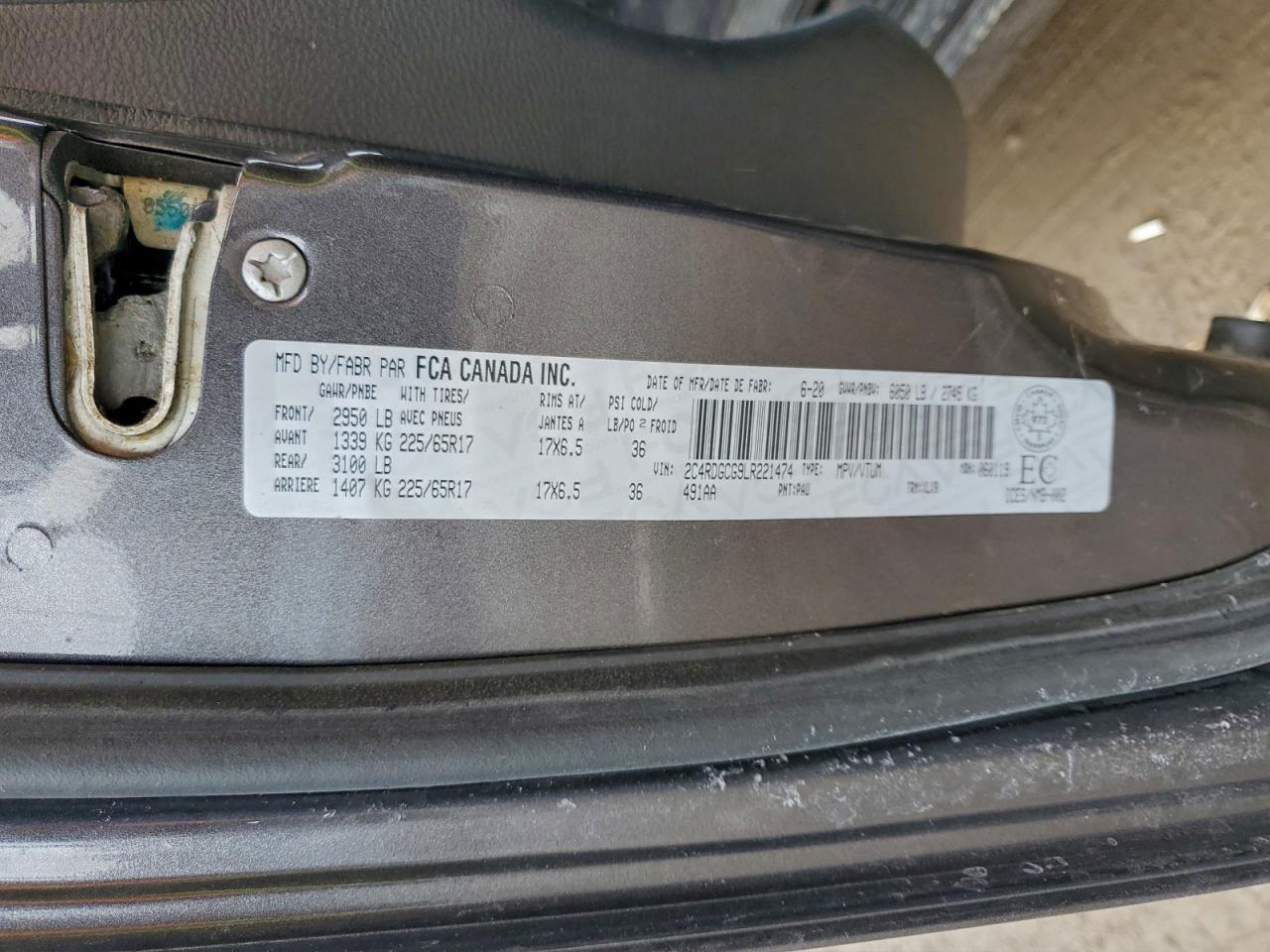 2020 Dodge Grand Caravan Sxt VIN: 2C4RDGCG9LR221474 Lot: 92490465