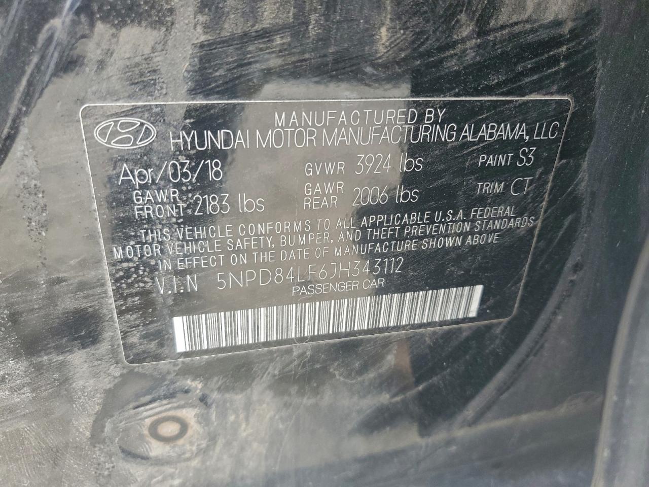 2018 Hyundai Elantra Sel VIN: 5NPD84LF6JH343112 Lot: 93293755