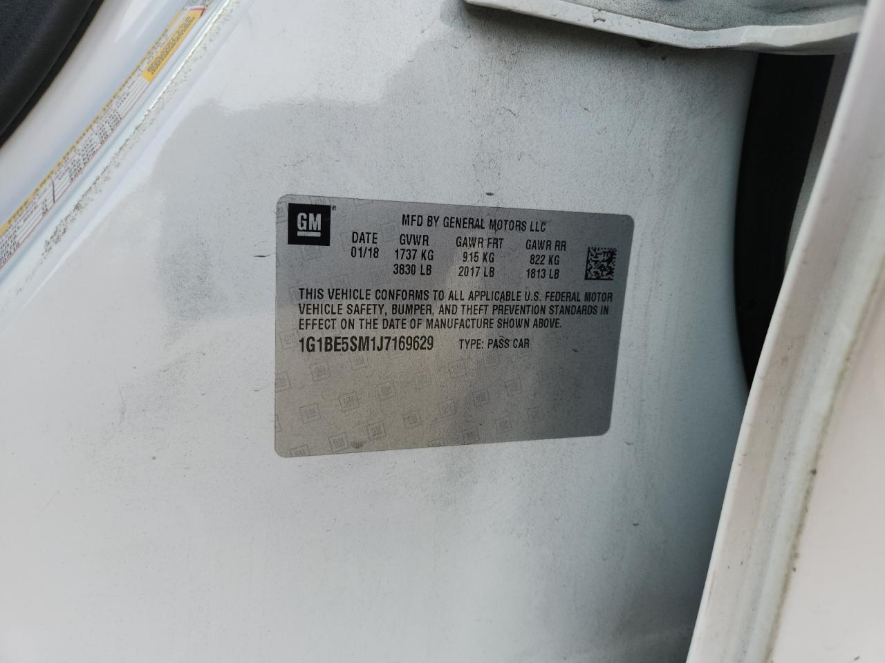 2018 Chevrolet Cruze Lt VIN: 1G1BE5SM1J7169629 Lot: 93016865