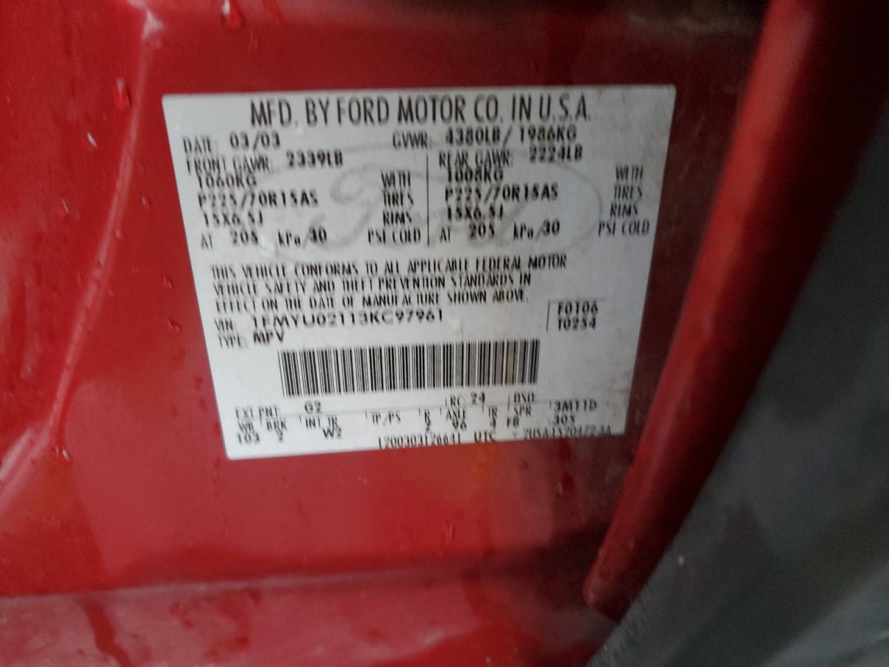 2003 Ford Escape Xls VIN: 1FMYU02113KC97961 Lot: 94047305