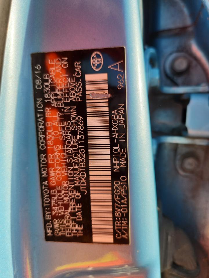 2016 Toyota Prius C VIN: JTDKDTB32G1137869 Lot: 92732595