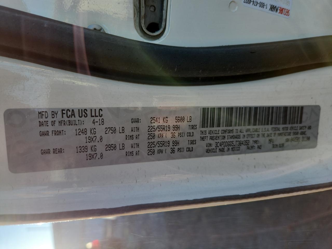 2018 Dodge Journey Crossroad VIN: 3C4PDDGG5JT364352 Lot: 93239435