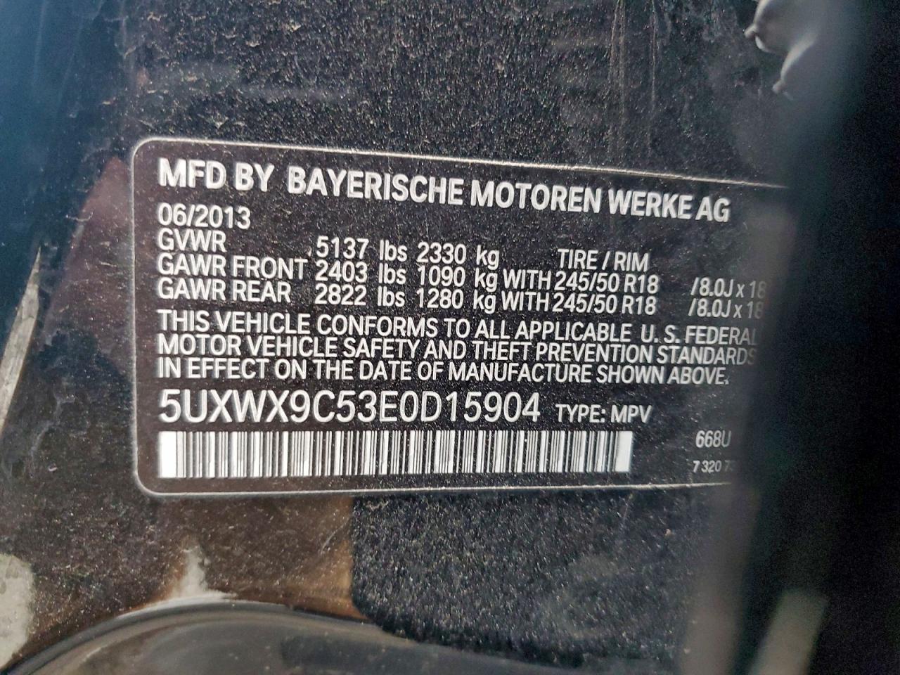 2014 BMW X3 xDrive28I VIN: 5UXWX9C53E0D15904 Lot: 94175525