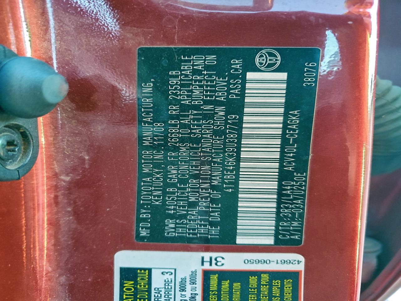 2009 Toyota Camry Base VIN: 4T1BE46K39U387719 Lot: 94459105