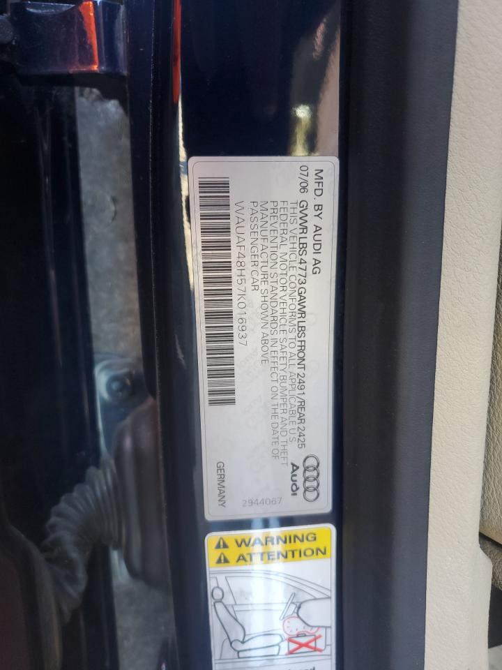 2007 Audi A4 2.0T Cabriolet VIN: WAUAF48H57K016937 Lot: 91468975