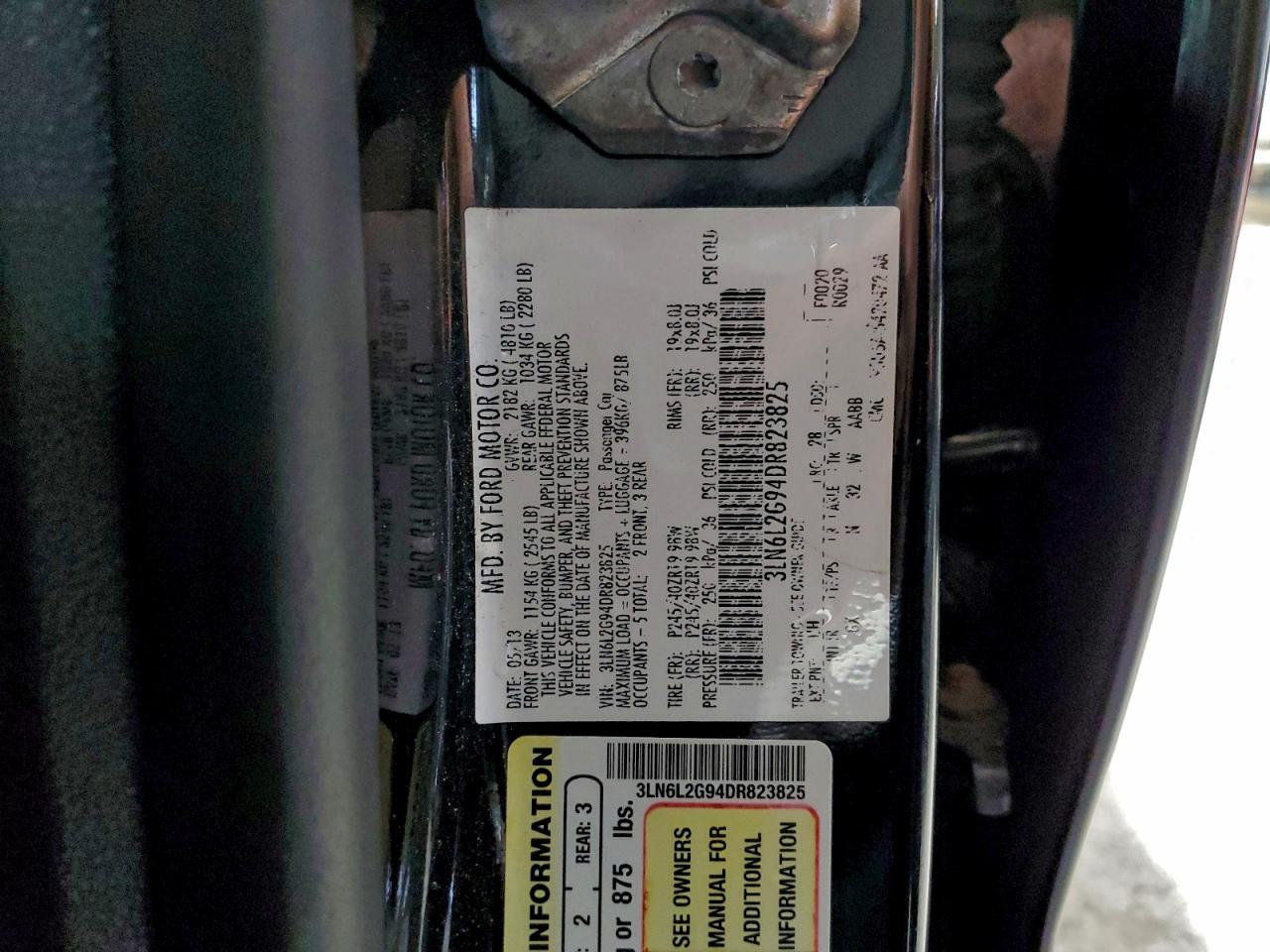 2013 Lincoln Mkz VIN: 3LN6L2G94DR823825 Lot: 94509845