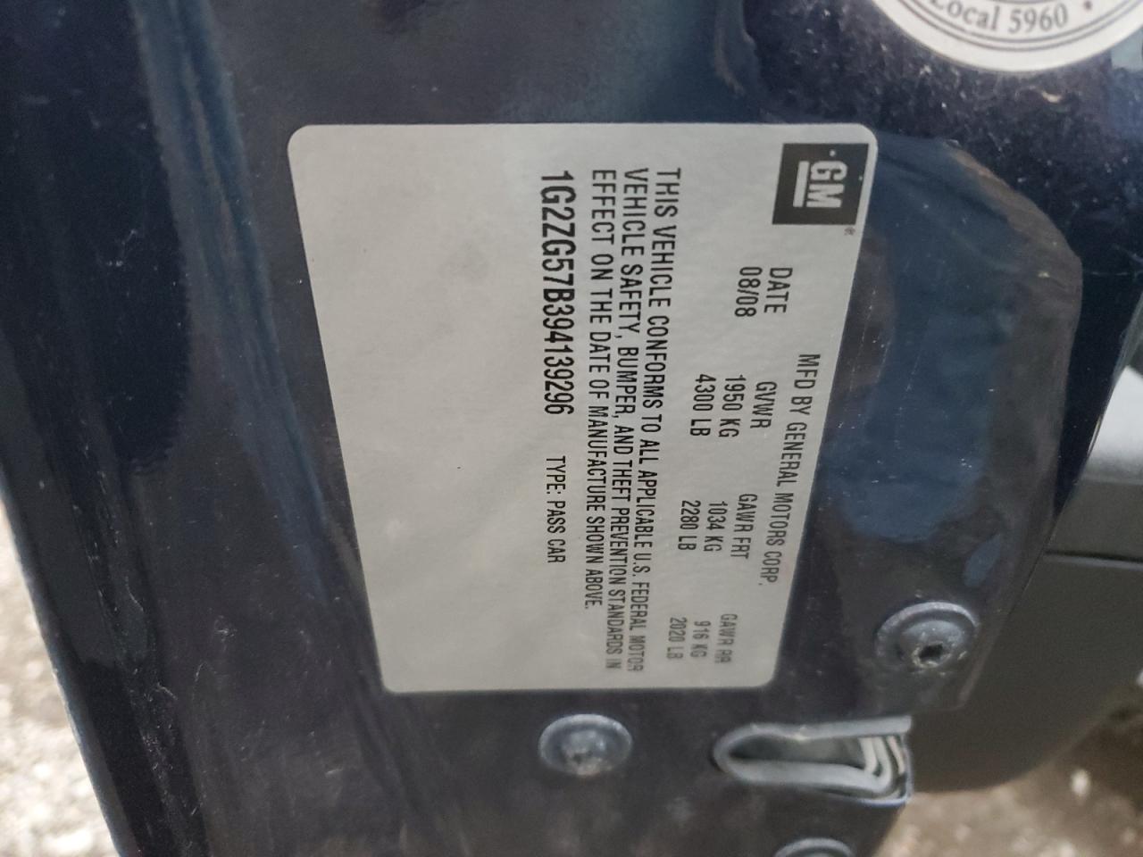 2009 Pontiac G6 VIN: 1G2ZG57B394139296 Lot: 93411635