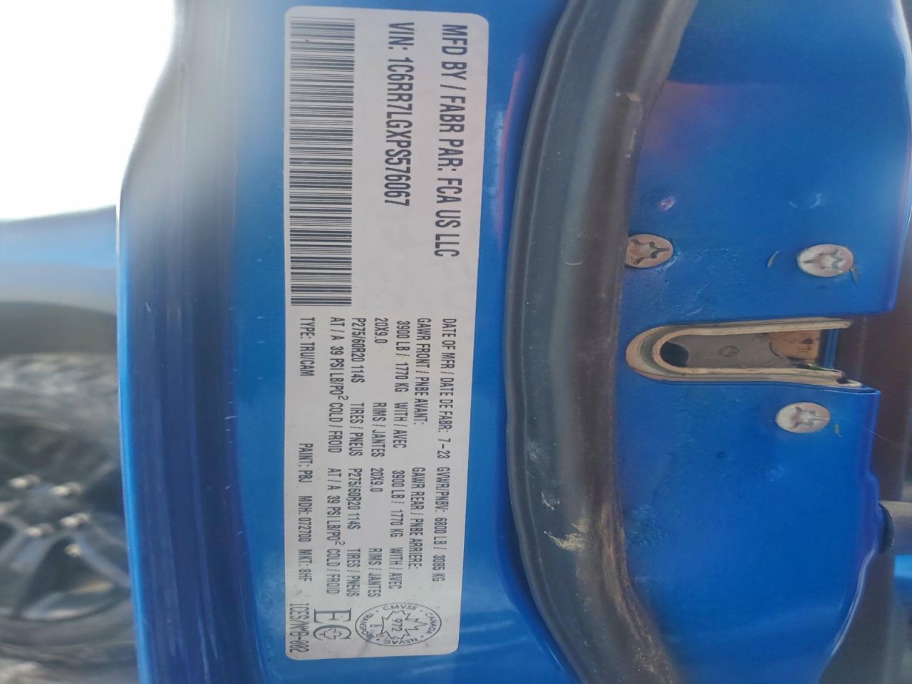 2023 Ram 1500 Classic Slt VIN: 1C6RR7LGXPS576067 Lot: 93074305