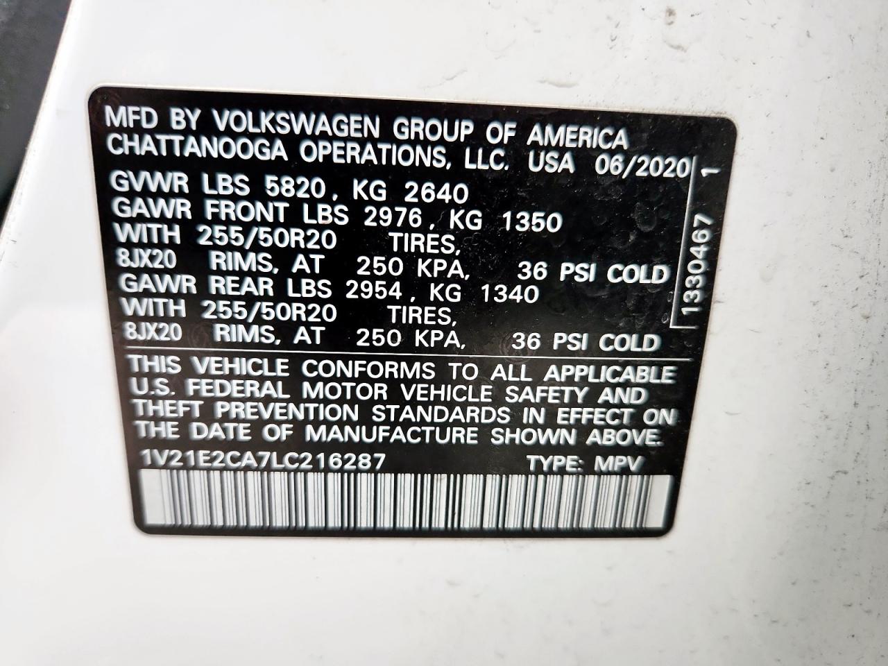 2020 Volkswagen Atlas Cross Sport Se VIN: 1V21E2CA7LC216287 Lot: 90898975