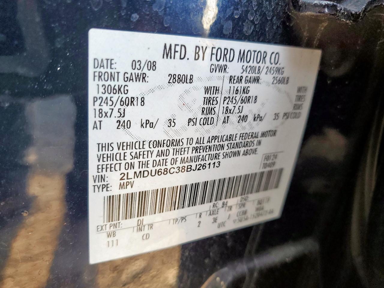 2008 Lincoln Mkx VIN: 2LMDU68C38BJ26113 Lot: 91640245