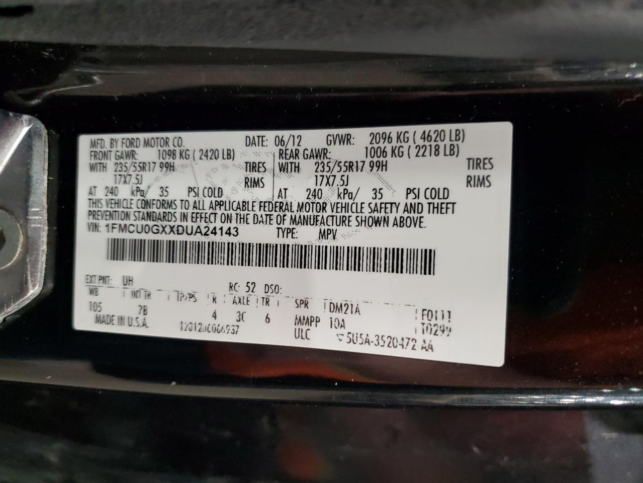 2013 Ford Escape Se VIN: 1FMCU0GXXDUA24143 Lot: 93199075