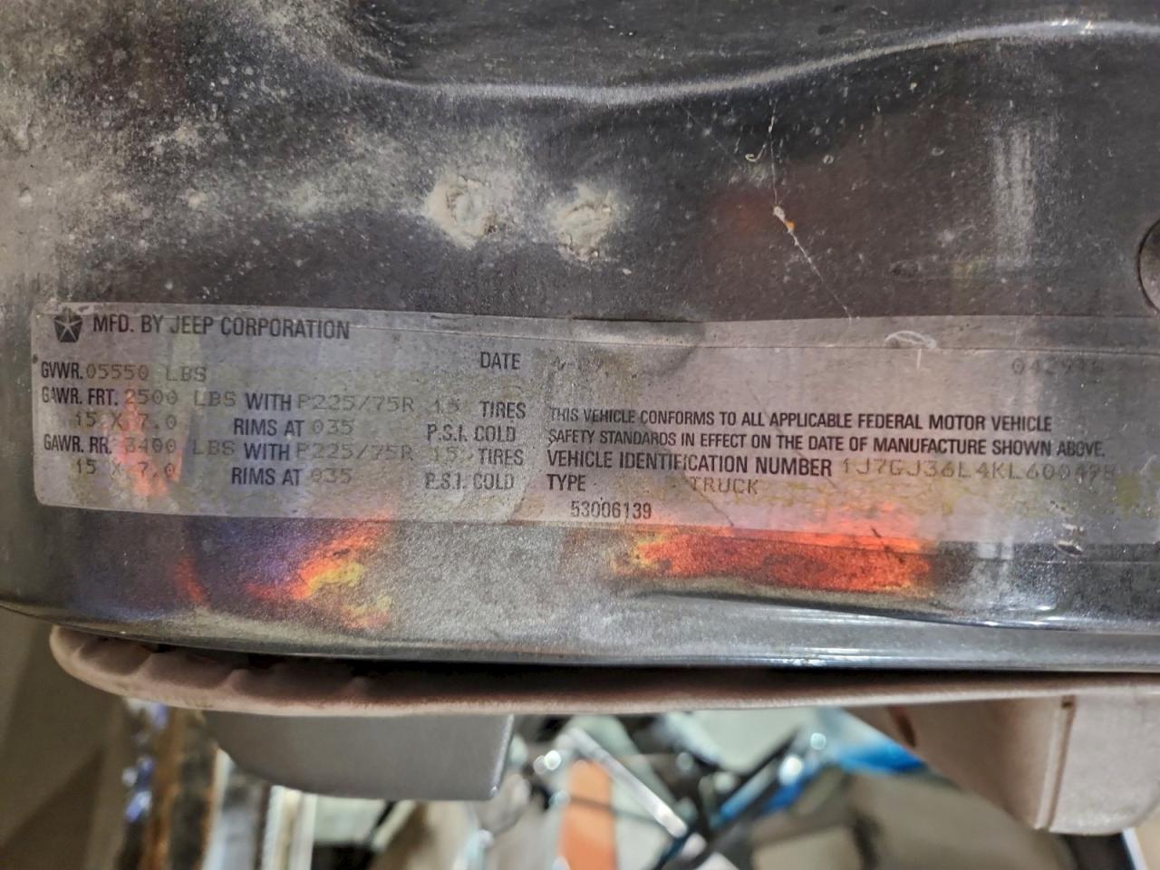 1989 Jeep Comanche Pioneer VIN: 1J7GJ36L4KL600498 Lot: 94155995