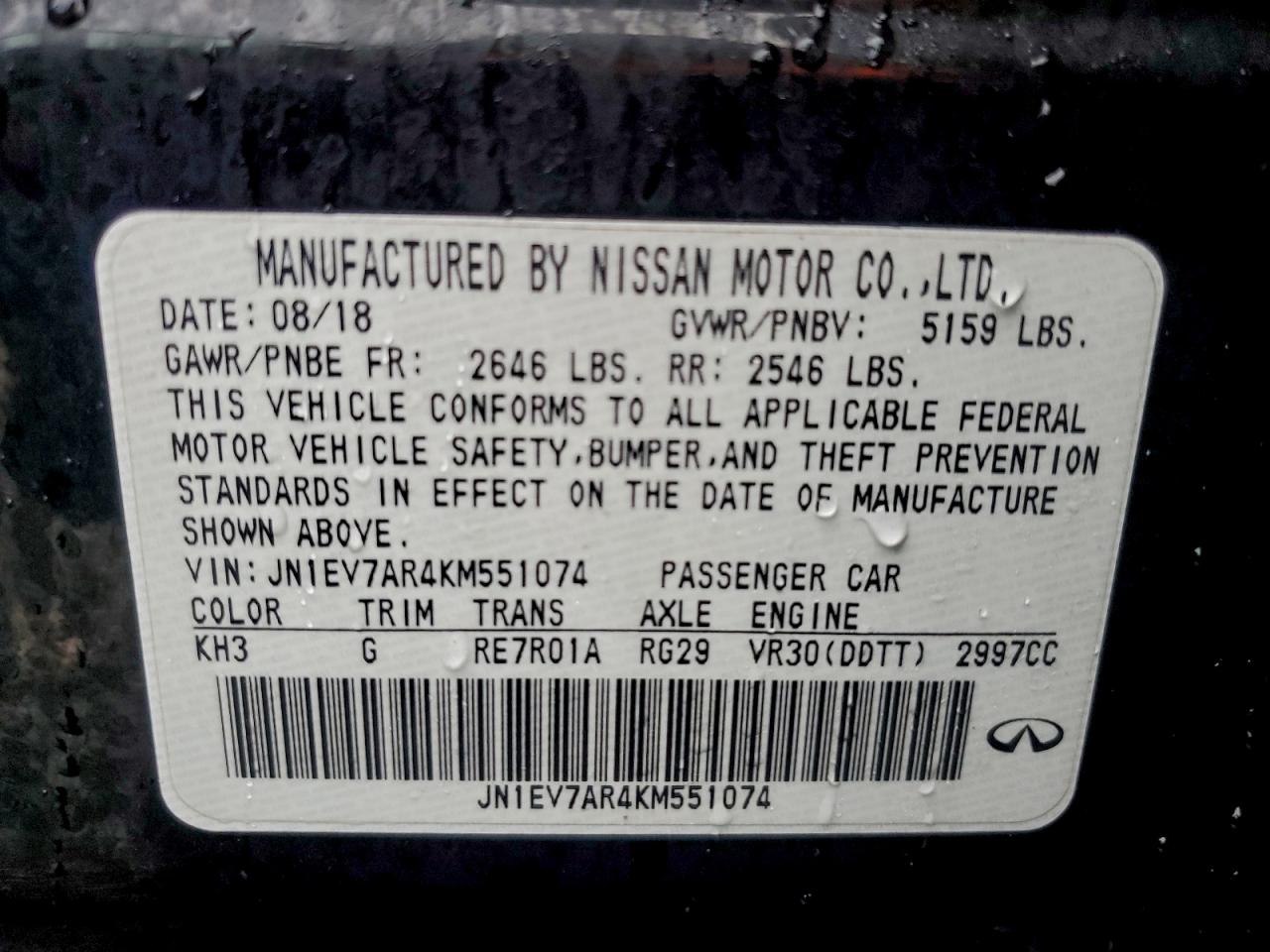 2019 Infiniti Q50 Luxe VIN: JN1EV7AR4KM551074 Lot: 93282325