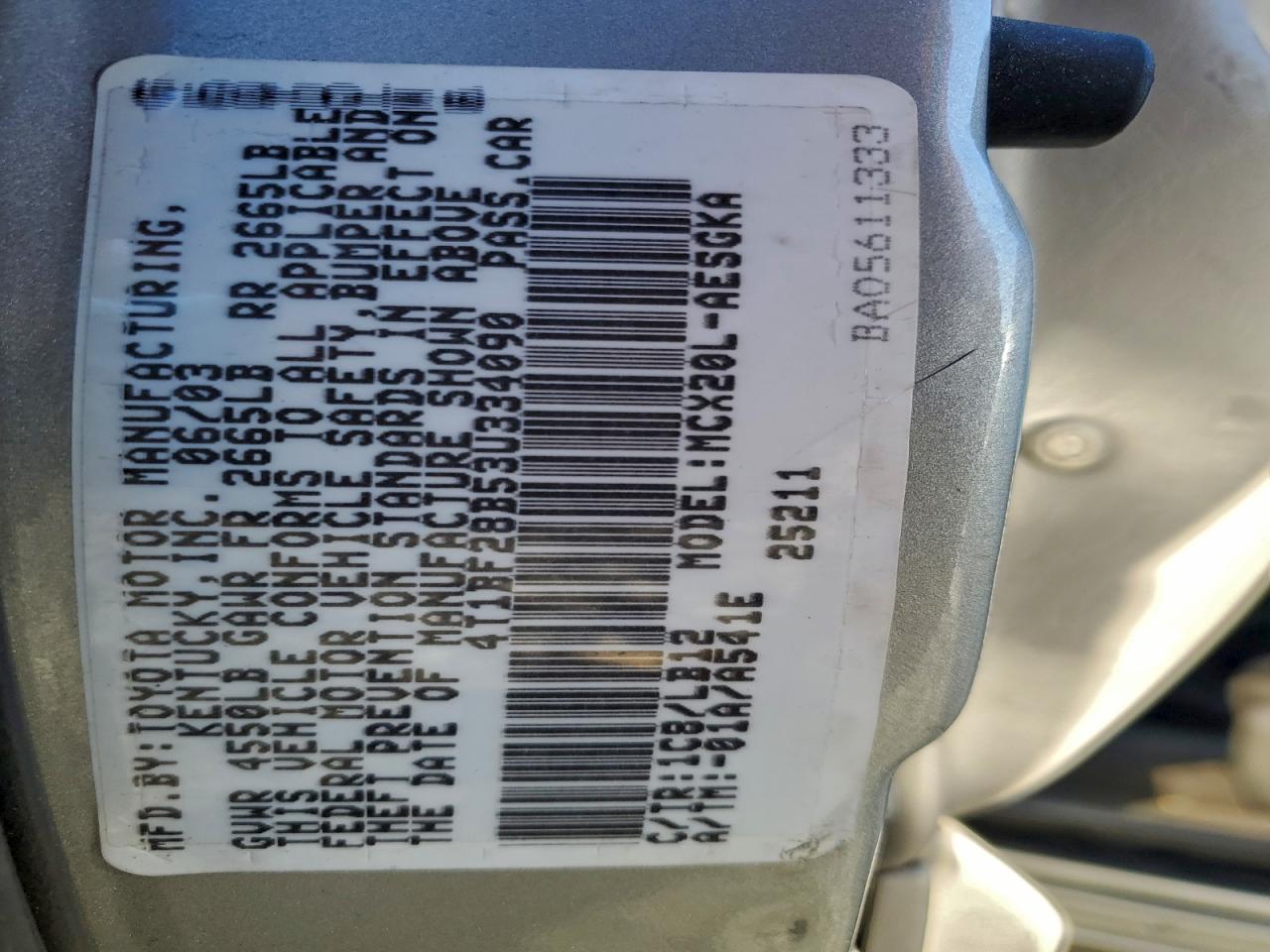 2003 Toyota Avalon Xl VIN: 4T1BF28B53U334090 Lot: 94062335