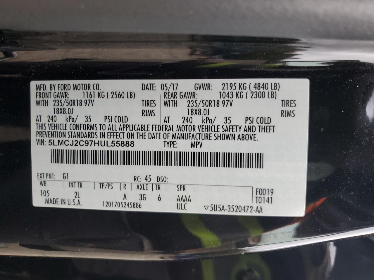 2017 Lincoln Mkc Select VIN: 5LMCJ2C97HUL55888 Lot: 91701395