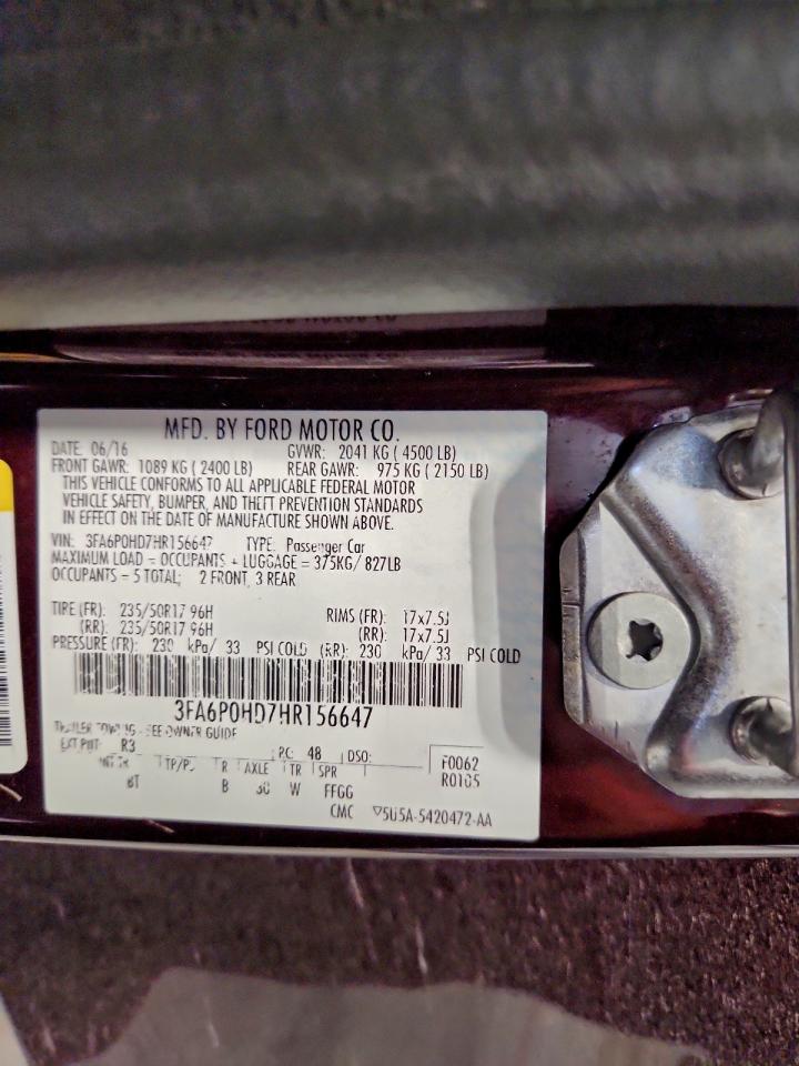 2017 Ford Fusion Se VIN: 3FA6P0HD7HR156647 Lot: 94077185
