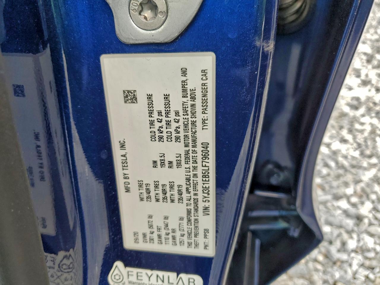 2020 Tesla Model 3 VIN: 5YJ3E1EB5LF796040 Lot: 94222375