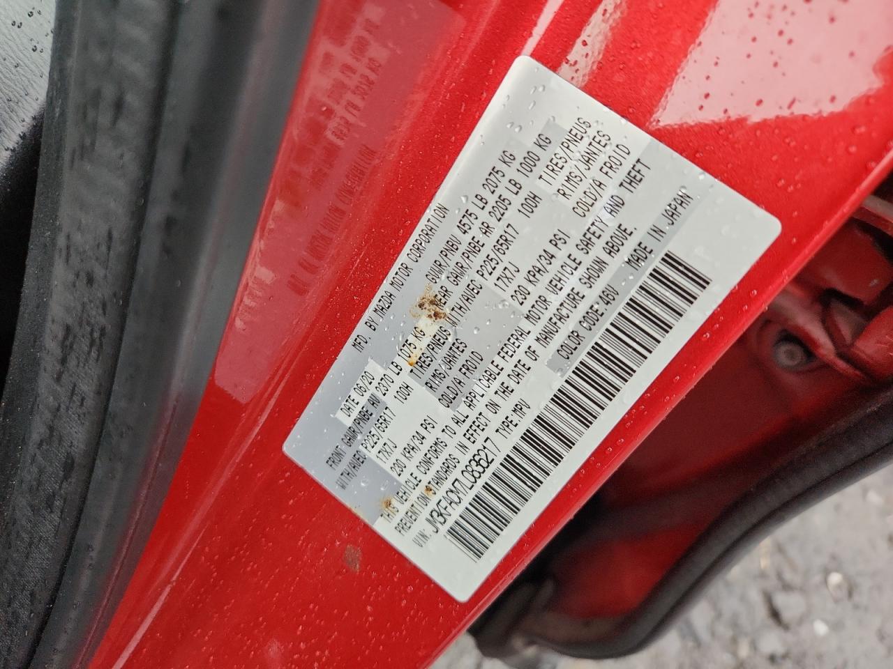 2020 Mazda Cx-5 Touring VIN: JM3KFACM7L0836217 Lot: 91215485