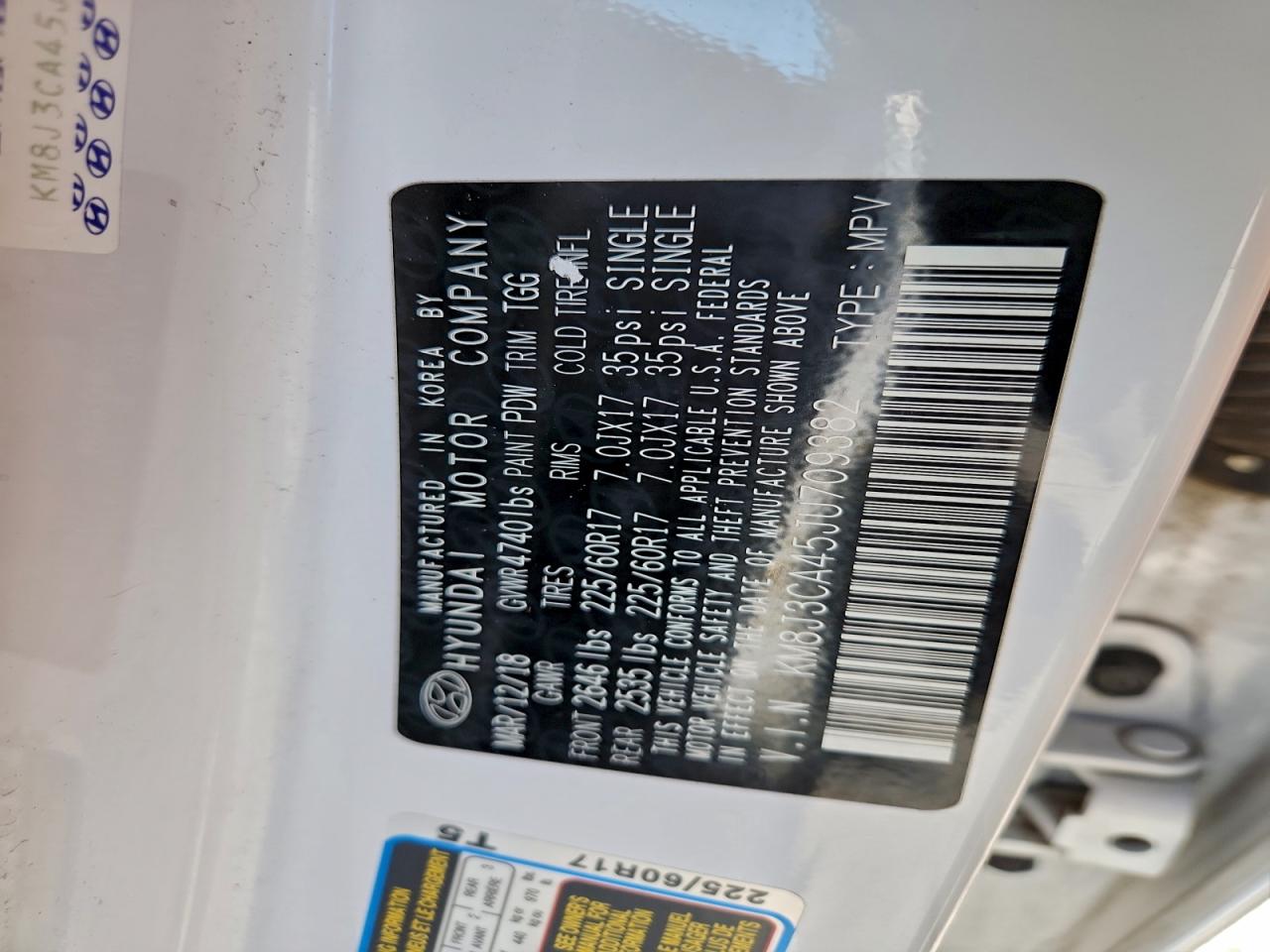 2018 Hyundai Tucson Sel VIN: KM8J3CA45JU709382 Lot: 93297125