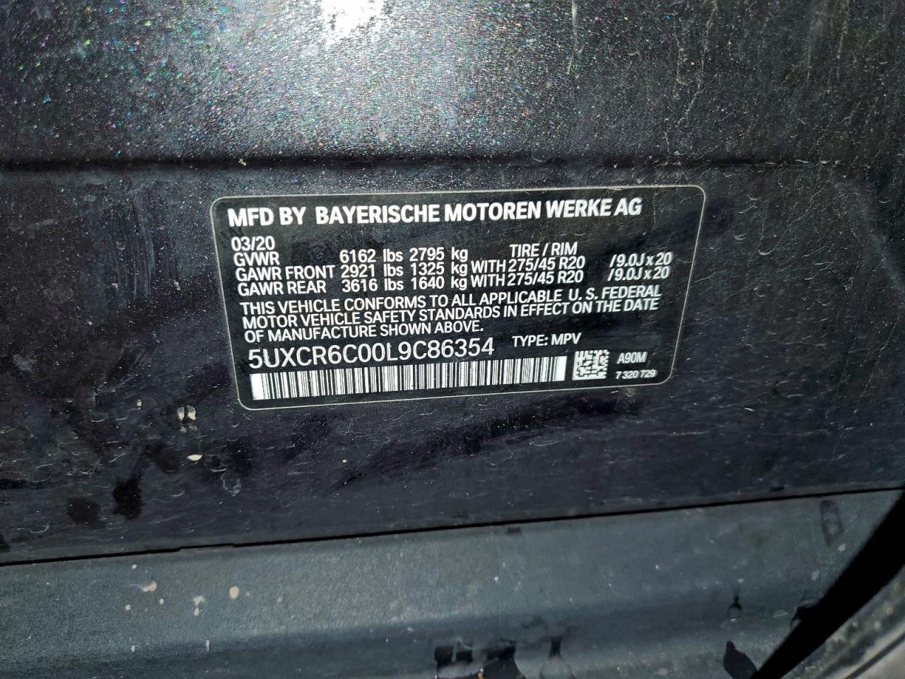 2020 BMW X5 xDrive40I VIN: 5UXCR6C00L9C86354 Lot: 94037285