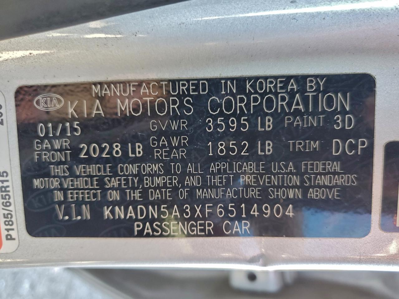 2015 Kia Rio Ex VIN: KNADN5A3XF6514904 Lot: 94167215