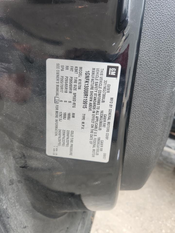 2008 Chevrolet Tahoe K1500 VIN: 1GNFK13008R119915 Lot: 92752575