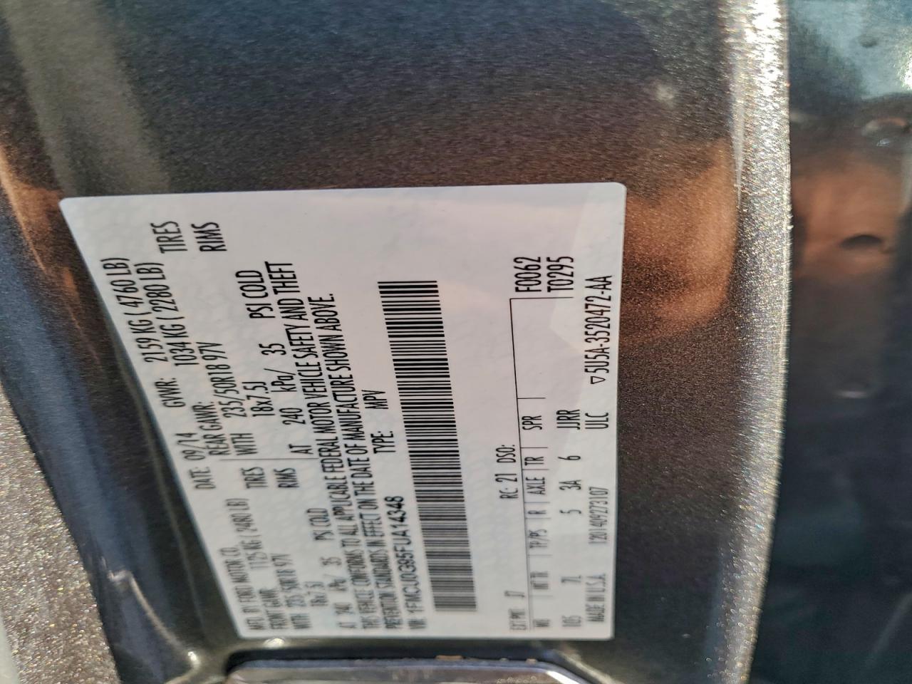 2015 Ford Escape Se VIN: 1FMCU0G95FUA14348 Lot: 93088635