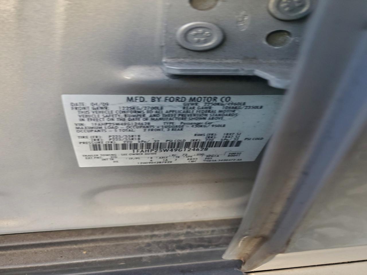 2009 Ford Taurus Limited VIN: 1FAHP25W49G124628 Lot: 93949385