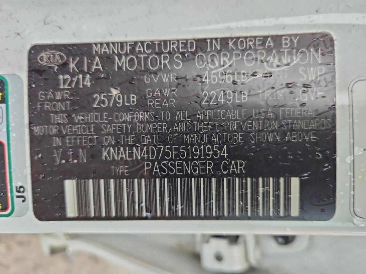 2015 Kia Cadenza Premium VIN: KNALN4D75F5191954 Lot: 93912355