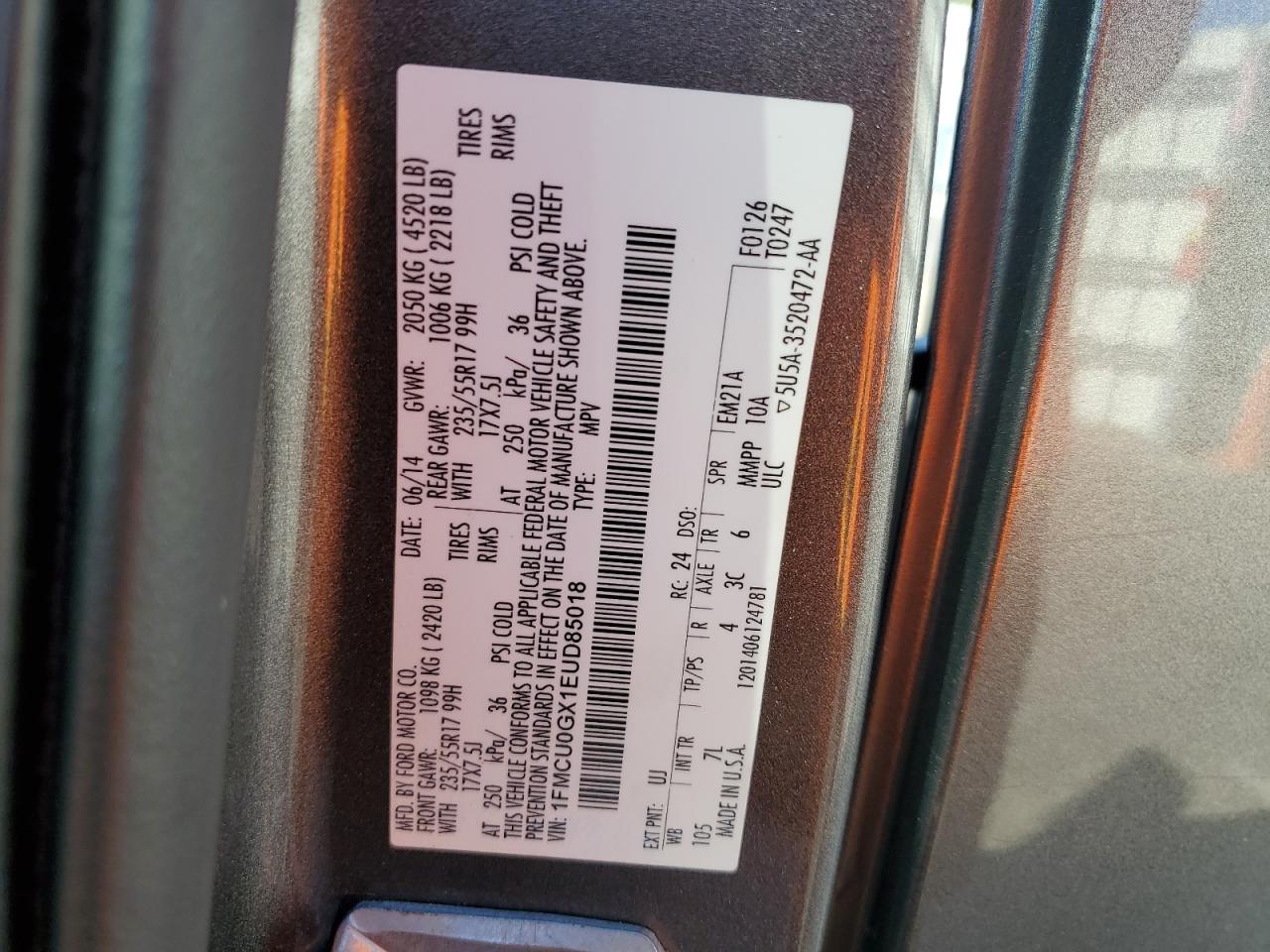 2014 Ford Escape Se VIN: 1FMCU0GX1EUD85018 Lot: 93239835