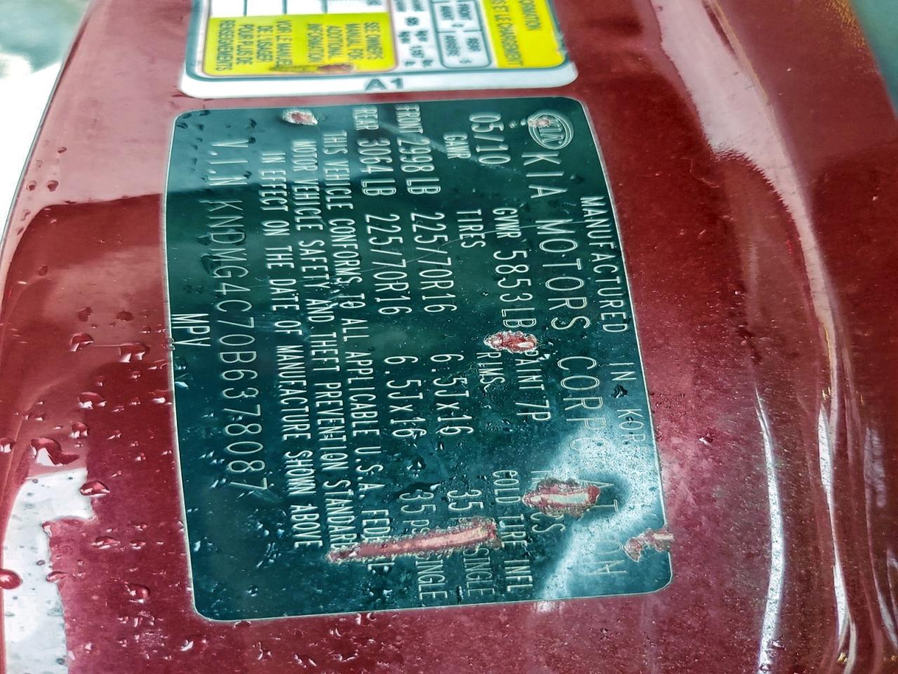 2011 Kia Sedona Lx VIN: KNDMG4C70B6378087 Lot: 93597785