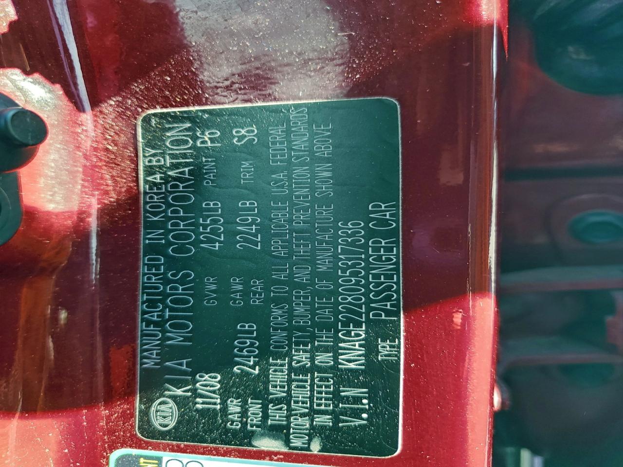 2009 Kia Optima Lx VIN: KNAGE228095317336 Lot: 93974475