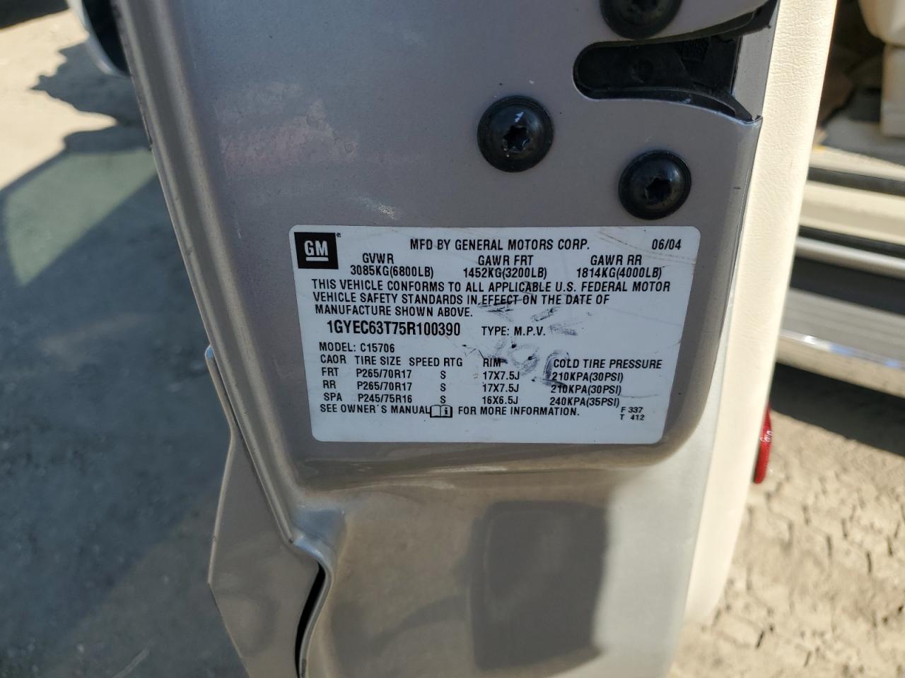 2005 Cadillac Escalade Luxury VIN: 1GYEC63T75R100390 Lot: 91140515