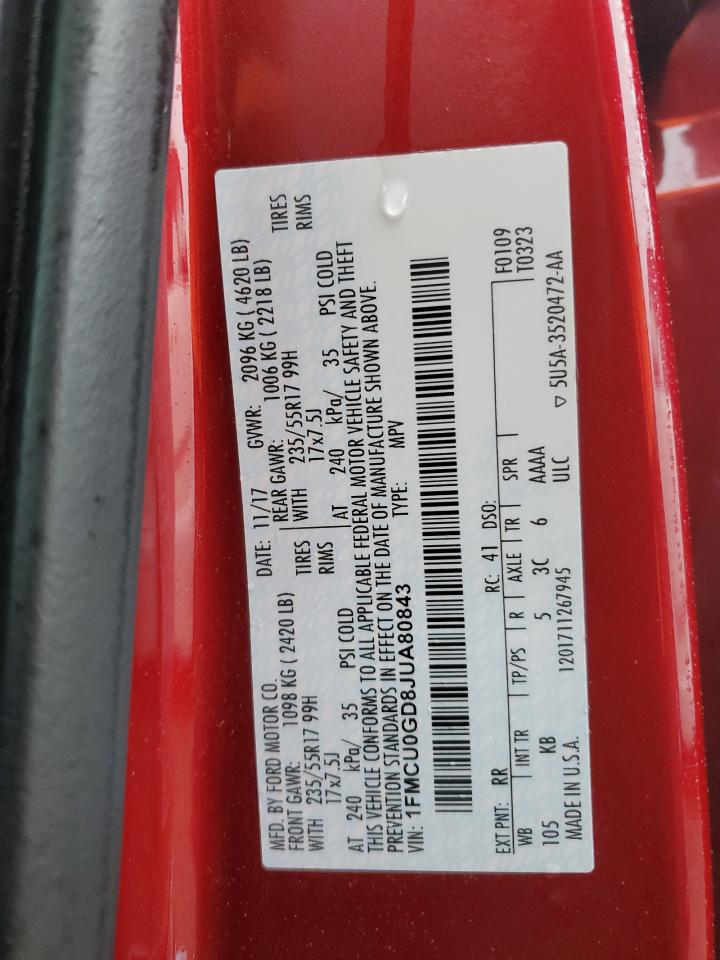 2018 Ford Escape Se VIN: 1FMCU0GD8JUA80843 Lot: 92918025