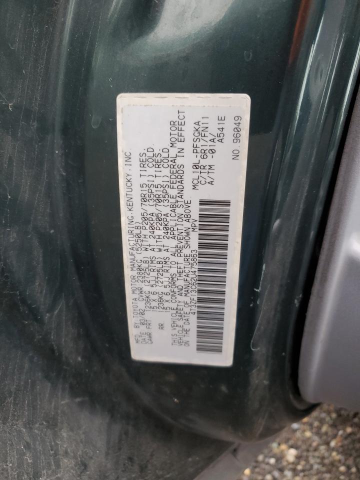 2002 Toyota Sienna Le VIN: 4T3ZF13C62U475863 Lot: 92922185