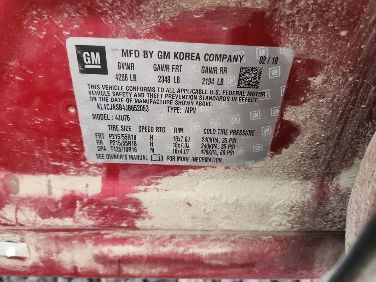 2018 Buick Encore Preferred VIN: KL4CJASB4JB652053 Lot: 93138365