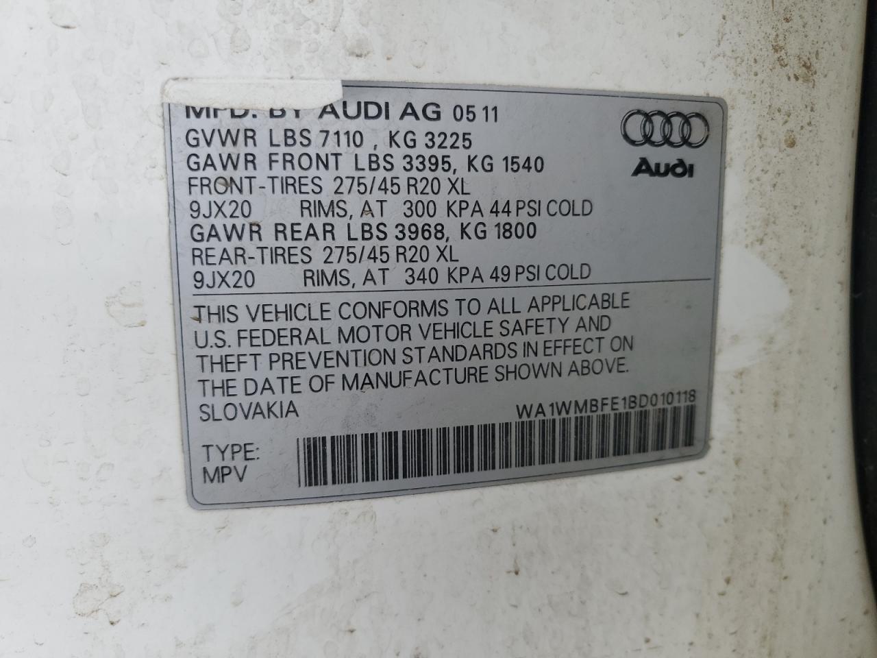 2011 Audi Q7 Prestige VIN: WA1WMBFE1BD010118 Lot: 90755455