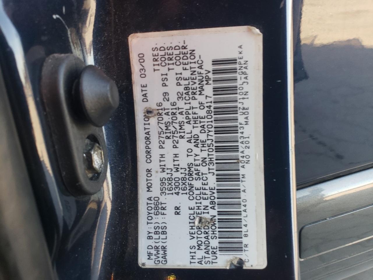 2000 Toyota Land Cruiser VIN: JT3HT05J7Y0108417 Lot: 92209165