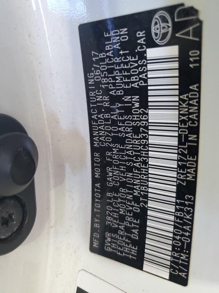 2017 Toyota Corolla L VIN: 2T1BURHE3HC937962 Lot: 91086985