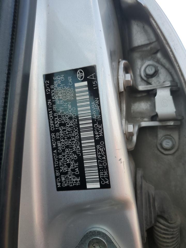 2012 Toyota Prius C VIN: JTDKDTB30C1527010 Lot: 91974645