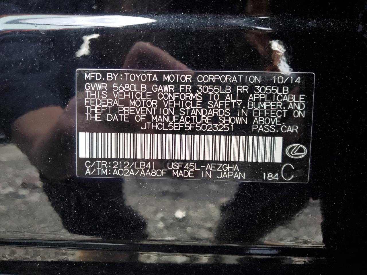 2015 Lexus Ls 460 VIN: JTHCL5EF5F5023251 Lot: 93641965