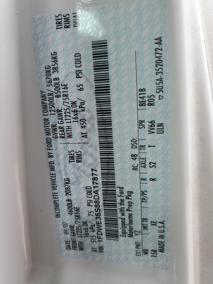 2008 Ford Econoline E350 Super Duty Cutaway Van VIN: 1FDWE35S88DA17877 Lot: 92910915